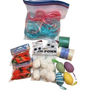 Easter Craft Kit With Mini Carrots Pom-Poms Eggs Chunky Glitter Tulle & Ribbon C